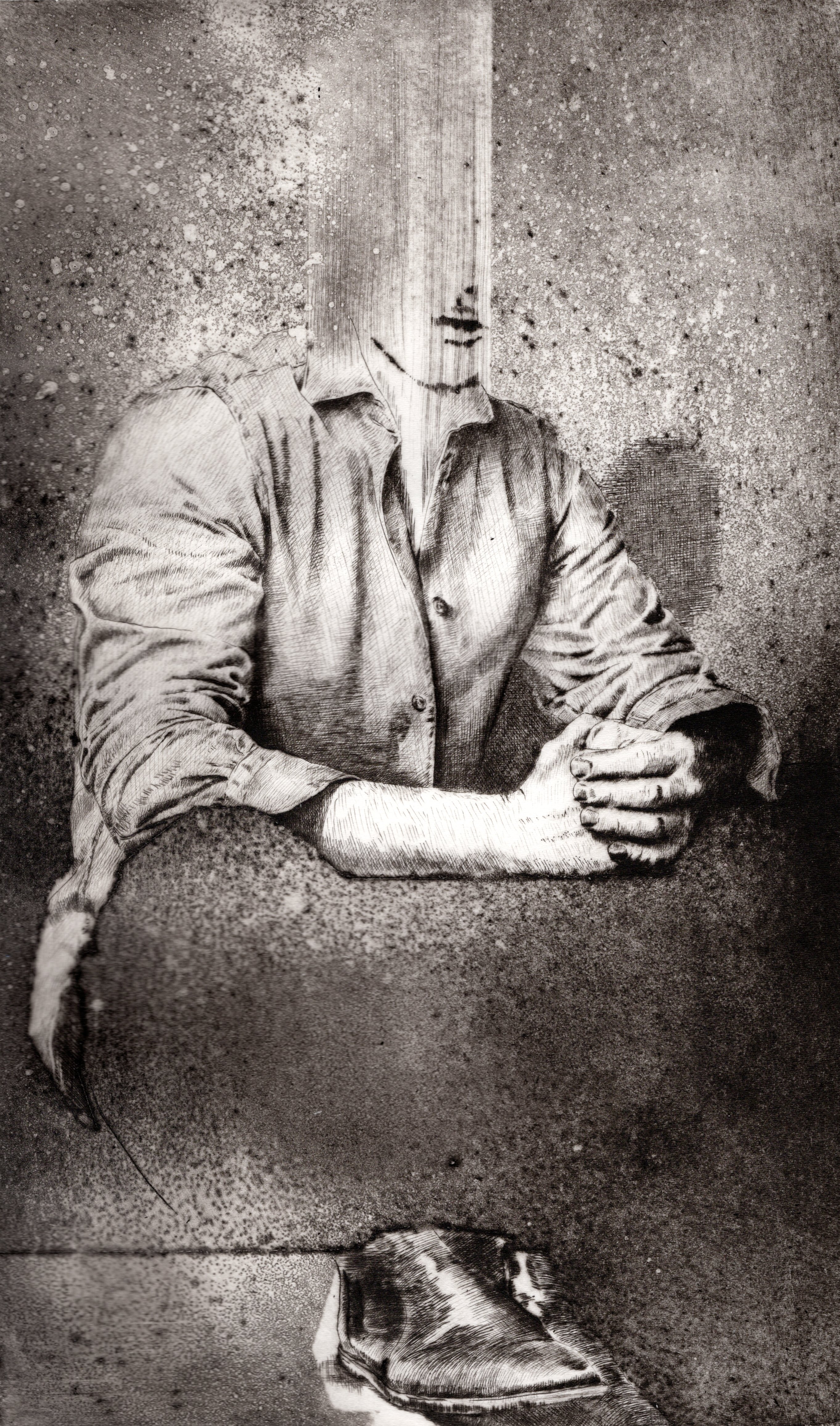 D Savini 2023 Assenza di Spazio e tempo absence of space and time puntasecca e vernice ferromicacea drypoint and ferrous paint on plexiglass cm 30x18